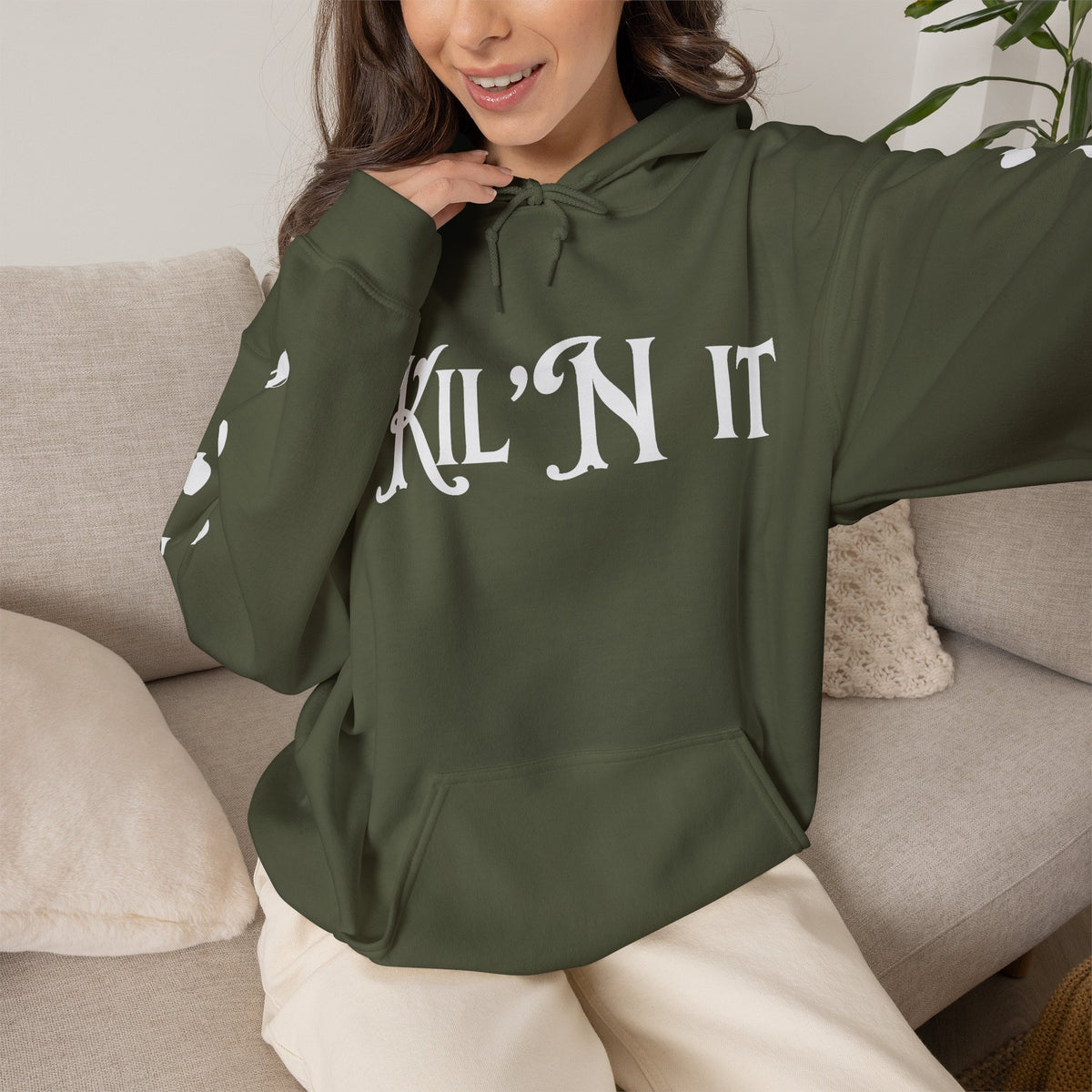 KIL'N IT Hoodie for Ceramic Artists with Sleeve Designs (Gildan Brand)