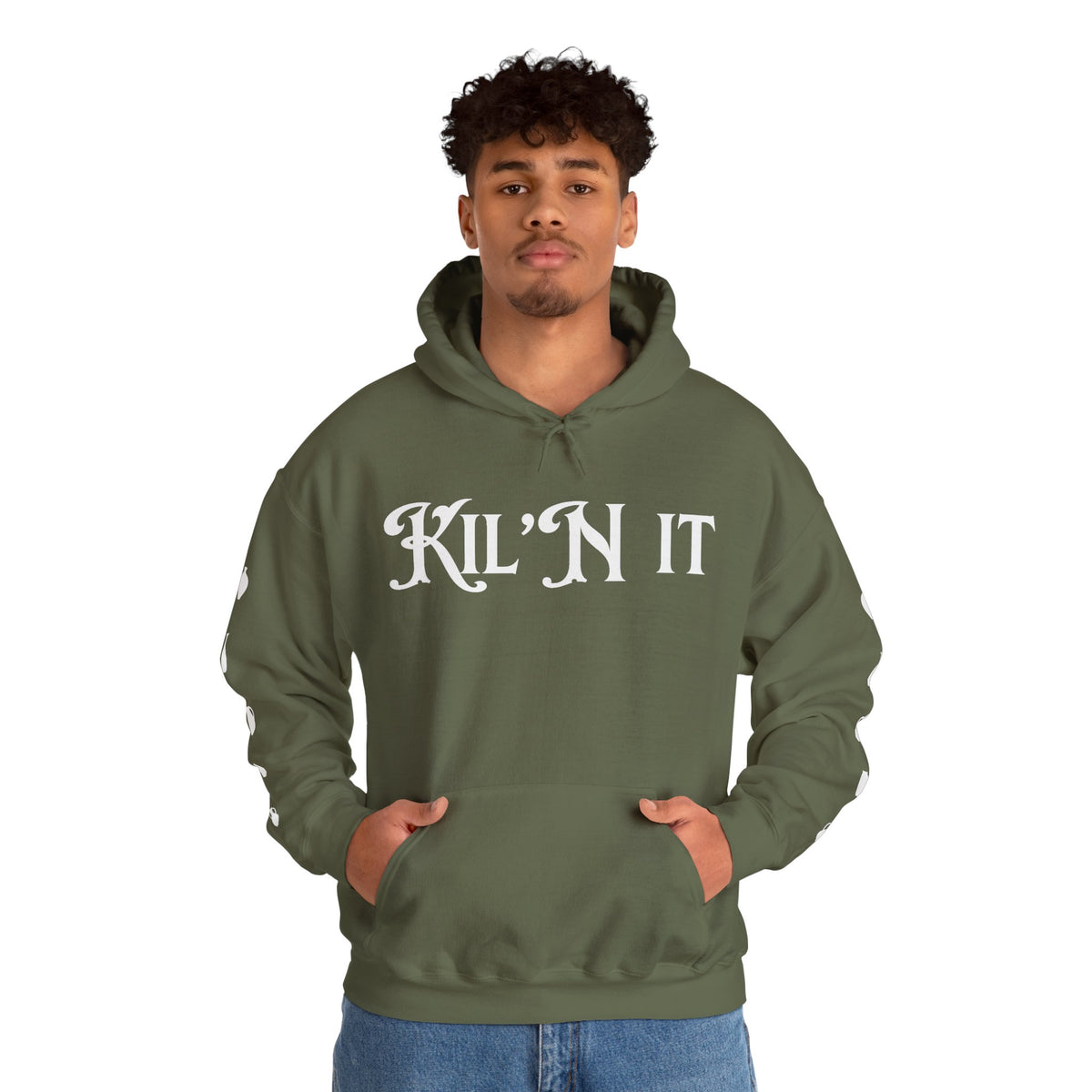 KIL'N IT Hoodie for Ceramic Artists with Sleeve Designs (Gildan Brand)
