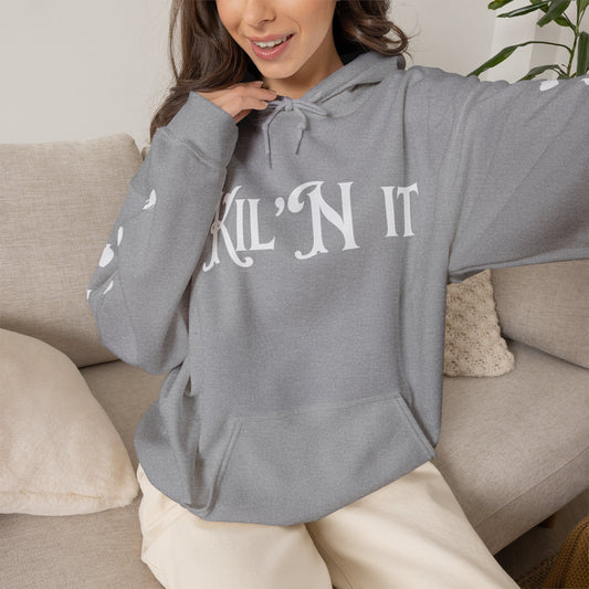 KIL'N IT Hoodie for Ceramic Artists with Sleeve Designs (Gildan Brand)